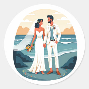 Adesivo Redondo Sticker de Amor de Casamento de Praia