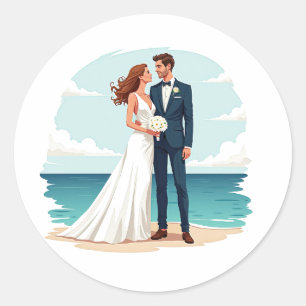 Adesivo Redondo Sticker de Amor de Casamento de Praia