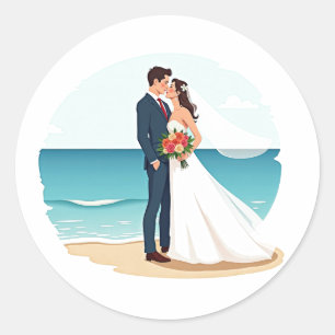 Adesivo Redondo Sticker de Amor de Casamento de Praia