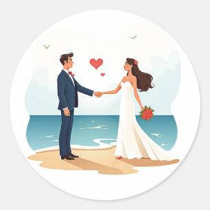 Adesivo Redondo Sticker de Casamento de Praia