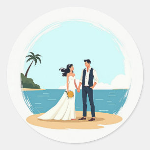Adesivo Redondo Sticker de Casamento de Praia