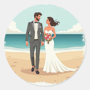 Adesivo Redondo Sticker de Casamento de Praia