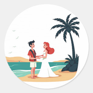 Adesivo Redondo Sticker de Casamento de Praia