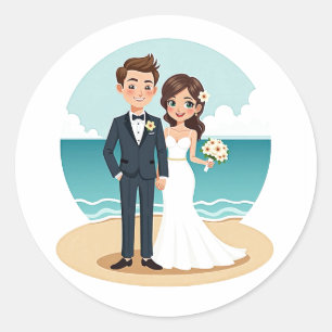 Adesivo Redondo Sticker de Casamento de Praia