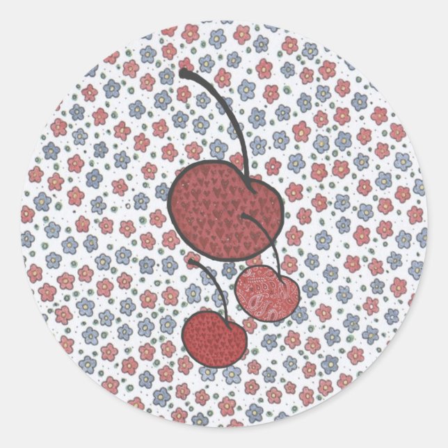 Adesivo Redondo Sticker de cerejas (Frente)