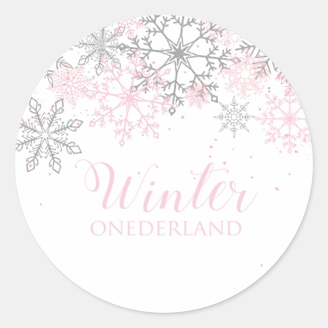 Adesivo Redondo Sticker de Floco de Neve do Winter Onederland (Frente)