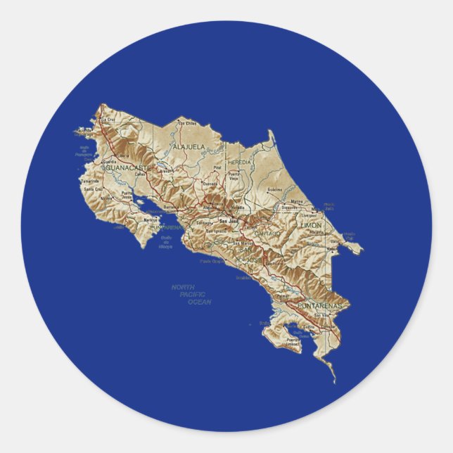 Adesivo Redondo Sticker de Mapa da Costa Rica (Frente)