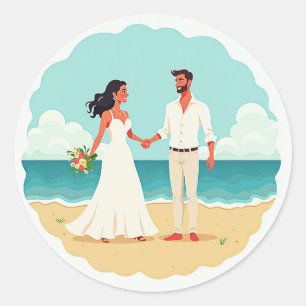 Adesivo Redondo Sticker de Momento de Casamento de Praia