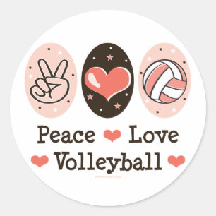 Adesivo Redondo Sticker de Voleibol do Peace Love