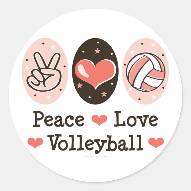 Adesivo Redondo Sticker de Voleibol do Peace Love (Frente)