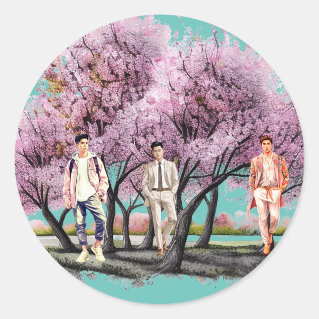 Adesivo Redondo Sticker do garoto fofo (Frente)