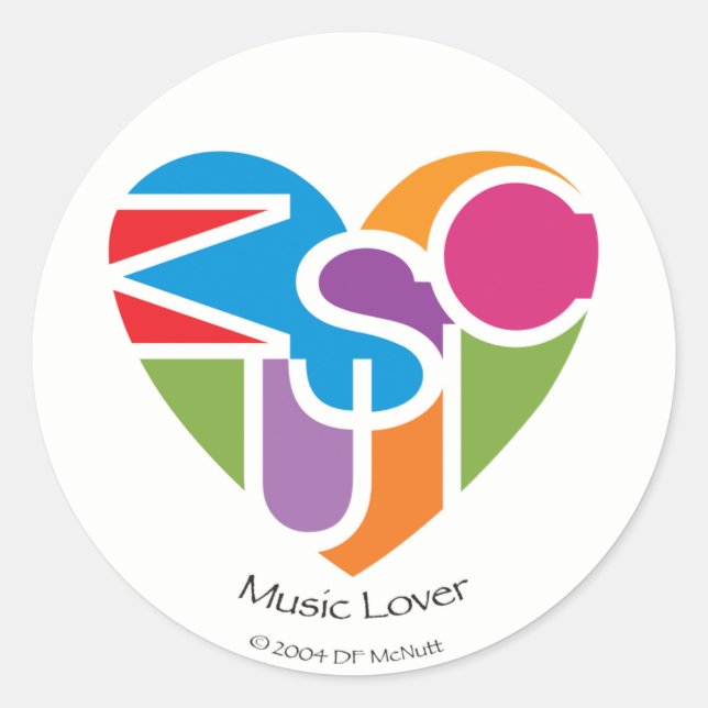 Adesivo Redondo Sticker do Lover do Heart® Music Lover (Frente)