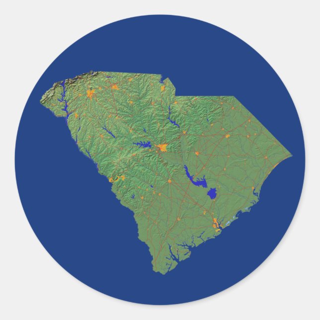 Adesivo Redondo Sticker do Mapa da Carolina do Sul (Frente)