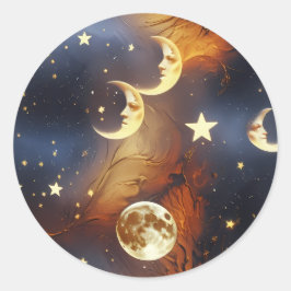 Adesivo Redondo Sticker - Dreamy Fiery Orange Celestial Moon