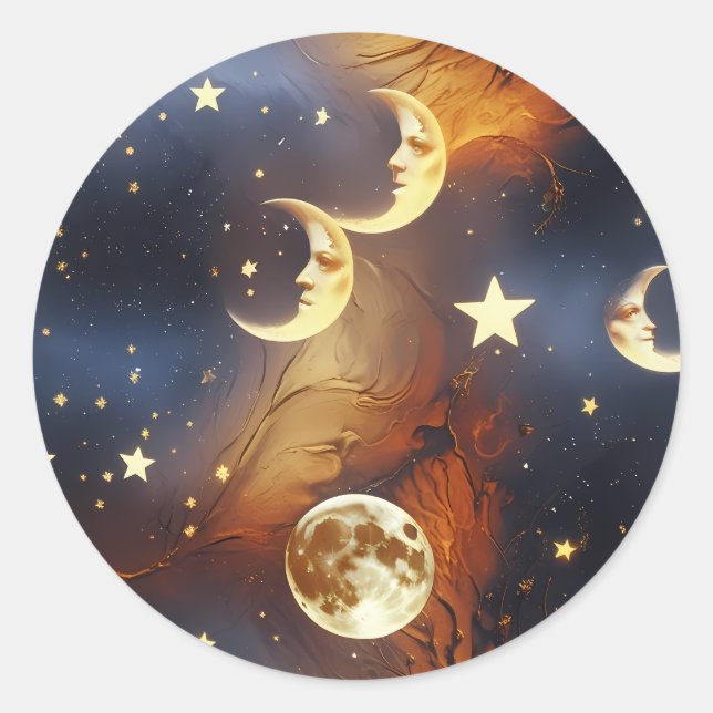 Adesivo Redondo Sticker - Dreamy Fiery Orange Celestial Moon (Frente)