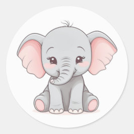 Adesivo Redondo Sticker, Elefante Bebê Sorridente com Cheeks Blush