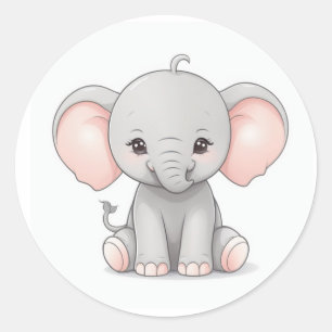 Adesivo Redondo Sticker, Elefante Bebê Sorridente com Cheeks Esmag