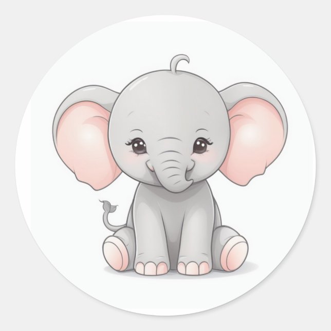 Adesivo Redondo Sticker, Elefante Bebê Sorridente com Cheeks Esmag (Frente)