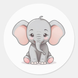 Adesivo Redondo Sticker, Elefante Bebê Sorridente com Cheeks Esmag