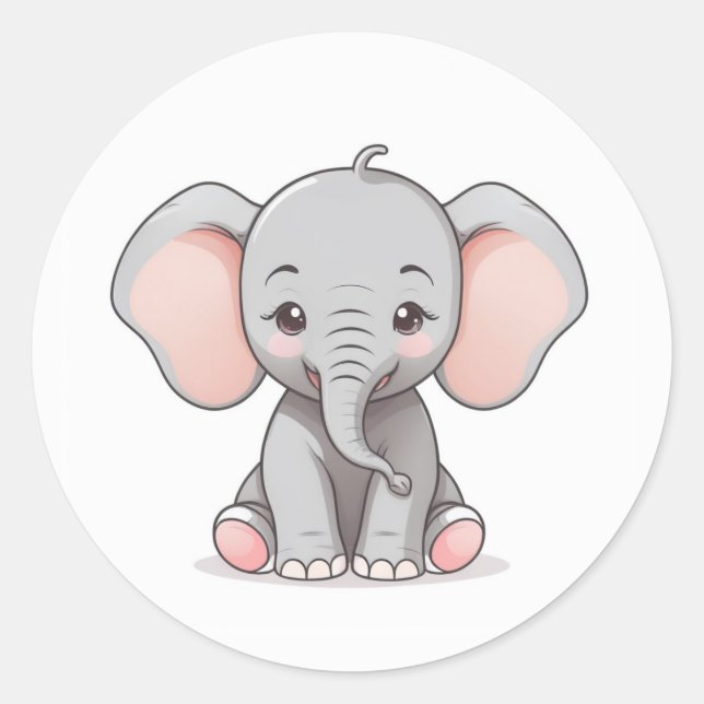 Adesivo Redondo Sticker, Elefante Bebê Sorridente com Cheeks Esmag (Frente)