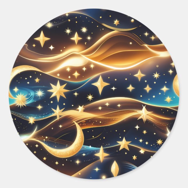 Adesivo Redondo Sticker - Golden Ochre Celestial Moon Lunar Design (Frente)