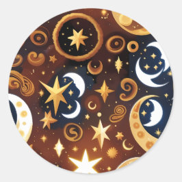 Adesivo Redondo Sticker - Golden Ochre Celestial Moon Mystic Lunar