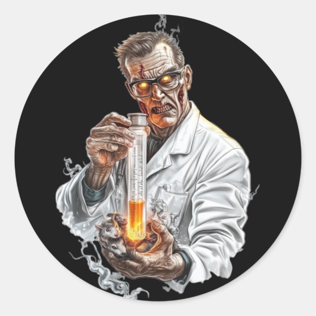 Adesivo Redondo Sticker. Halloween. The Mad Scientist (Frente)