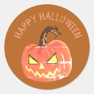 Adesivo Redondo Sticker Happy Halloween, Pumpkin Assustador