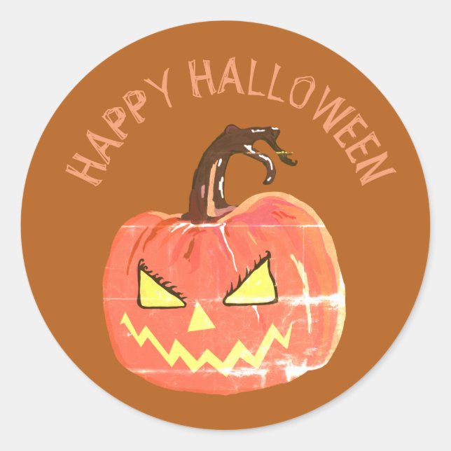 Adesivo Redondo Sticker Happy Halloween, Pumpkin Assustador (Frente)