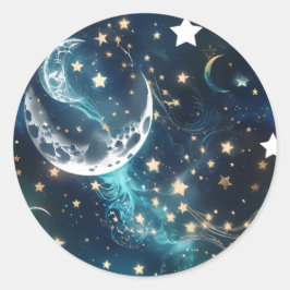 Adesivo Redondo Sticker - Icy Blue Moon Phases Celestial Moon Desi