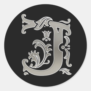 Adesivo Redondo Sticker J Round inicial em prata