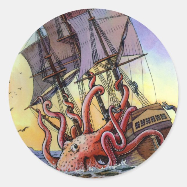 Adesivo Redondo Sticker Kraken Attack (Frente)