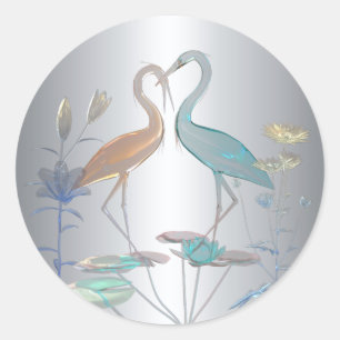 Adesivo Redondo Sticker Love Birds Silver