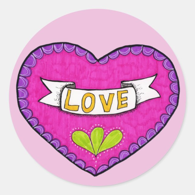 Adesivo Redondo Sticker Love Heart Round (Frente)