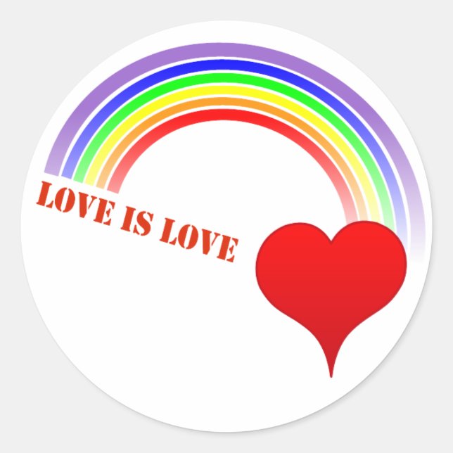 Adesivo Redondo Sticker LOVE IS LOVE Rainbow Heart design (Frente)