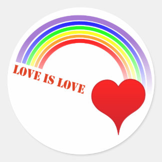 Adesivo Redondo Sticker LOVE IS LOVE Rainbow Heart design