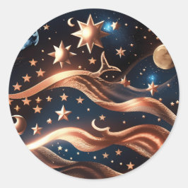 Adesivo Redondo Sticker - Luxury Bronze Celestial Moon Design