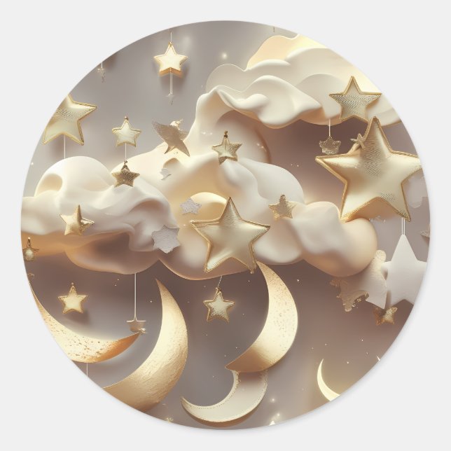Adesivo Redondo Sticker – Luxury Creamy Celestial Moon (Frente)
