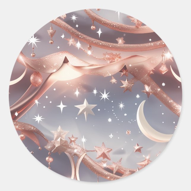 Adesivo Redondo Sticker – Luxury Marble White Celestial Moon (Frente)