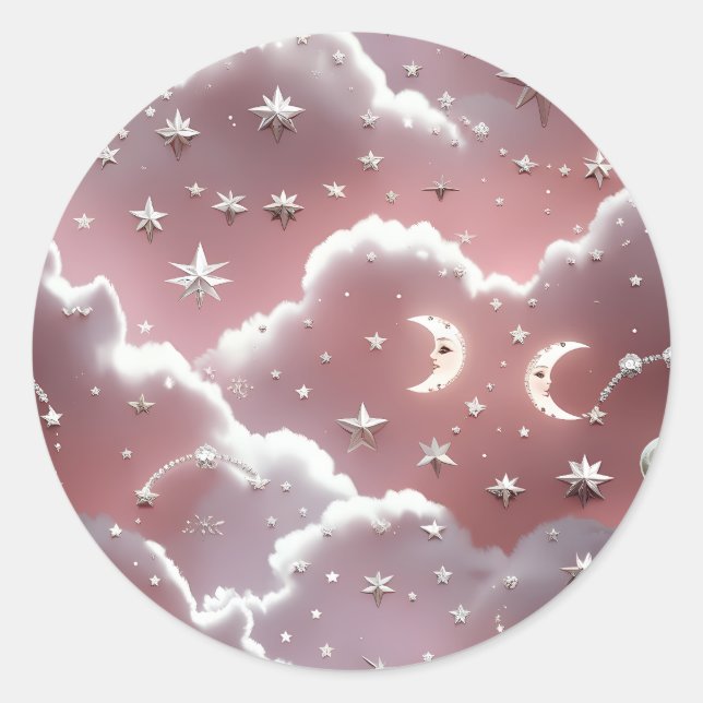 Adesivo Redondo Sticker – Luxury Quartz Pink Celestial Moon (Frente)