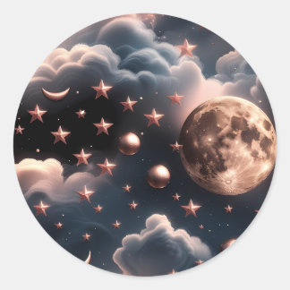 Adesivo Redondo Sticker – Luxury Rose Gold Celestial Moon