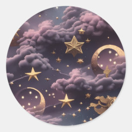 Adesivo Redondo Sticker - Luxury Smoky Plum Celestial Moon Design