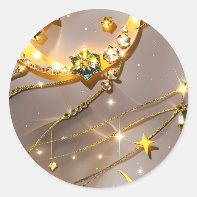 Adesivo Redondo Sticker – Luxury Topaz Yellow Celestial Moon (Frente)