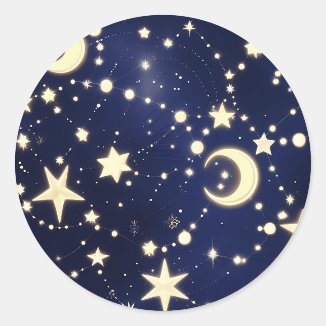 Adesivo Redondo Sticker – Luxury Velvet Navy Celestial Moon (Frente)