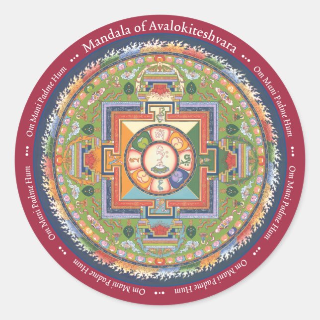 Adesivo Redondo STICKER Mandala de Chenrezig - com Mantra (Frente)