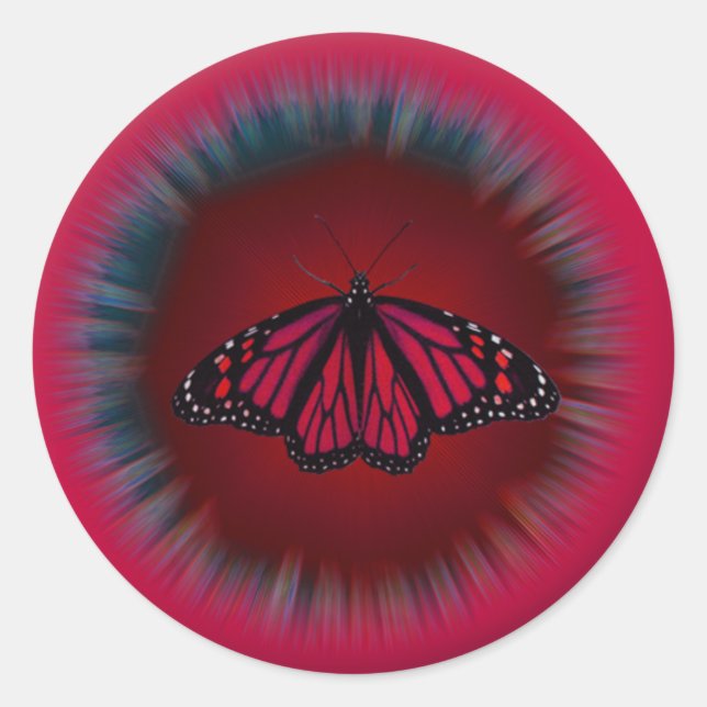 Adesivo Redondo Sticker Mandala Red Butterfly (Frente)