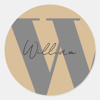 Adesivo Redondo STICKER Monogram name mocha brown gray stylish