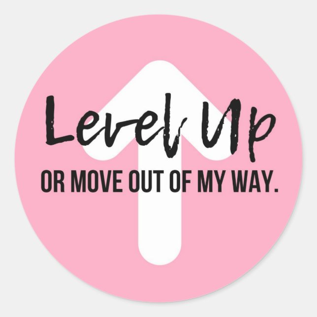 Adesivo Redondo Sticker Motivacional de Confiança Rosa Nível Super (Frente)