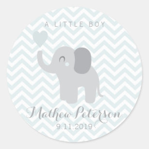 Adesivo Redondo Sticker Newborn Anunciing Boy Elephant Chevron