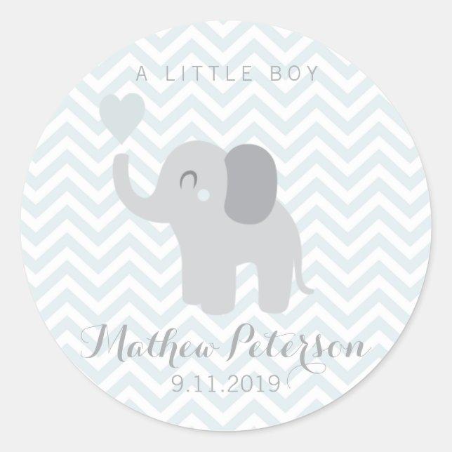 Adesivo Redondo Sticker Newborn Anunciing Boy Elephant Chevron (Frente)